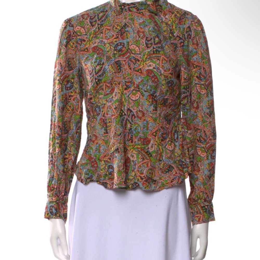 Doen Paisley Graphic Fitted Blouse with neck tie
